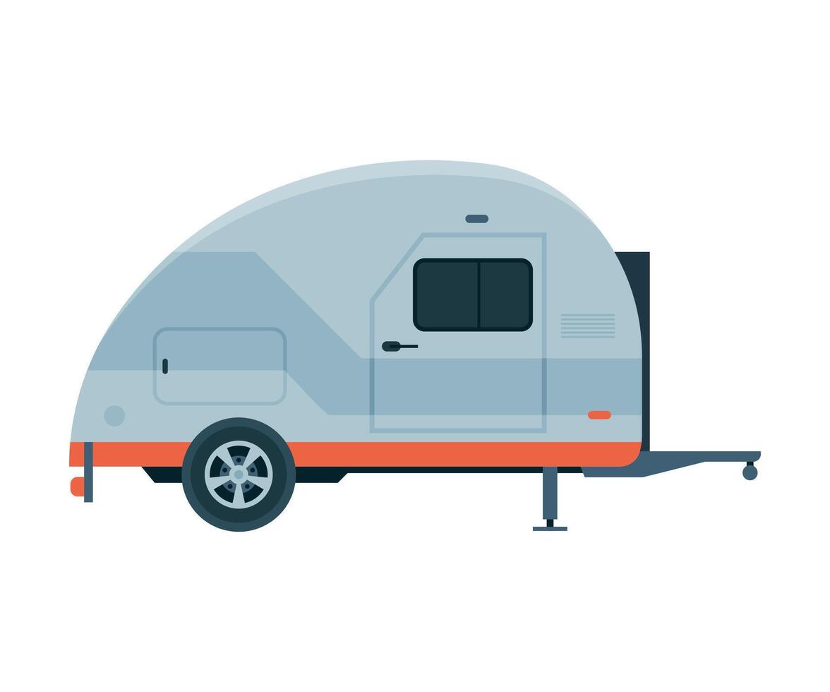 Modern Travel Trailer, Mobile Home for Summer Travel and Adventures Flat Illustration vector