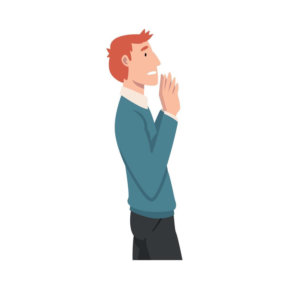 Young man with red hair refuses something. illustration. vector