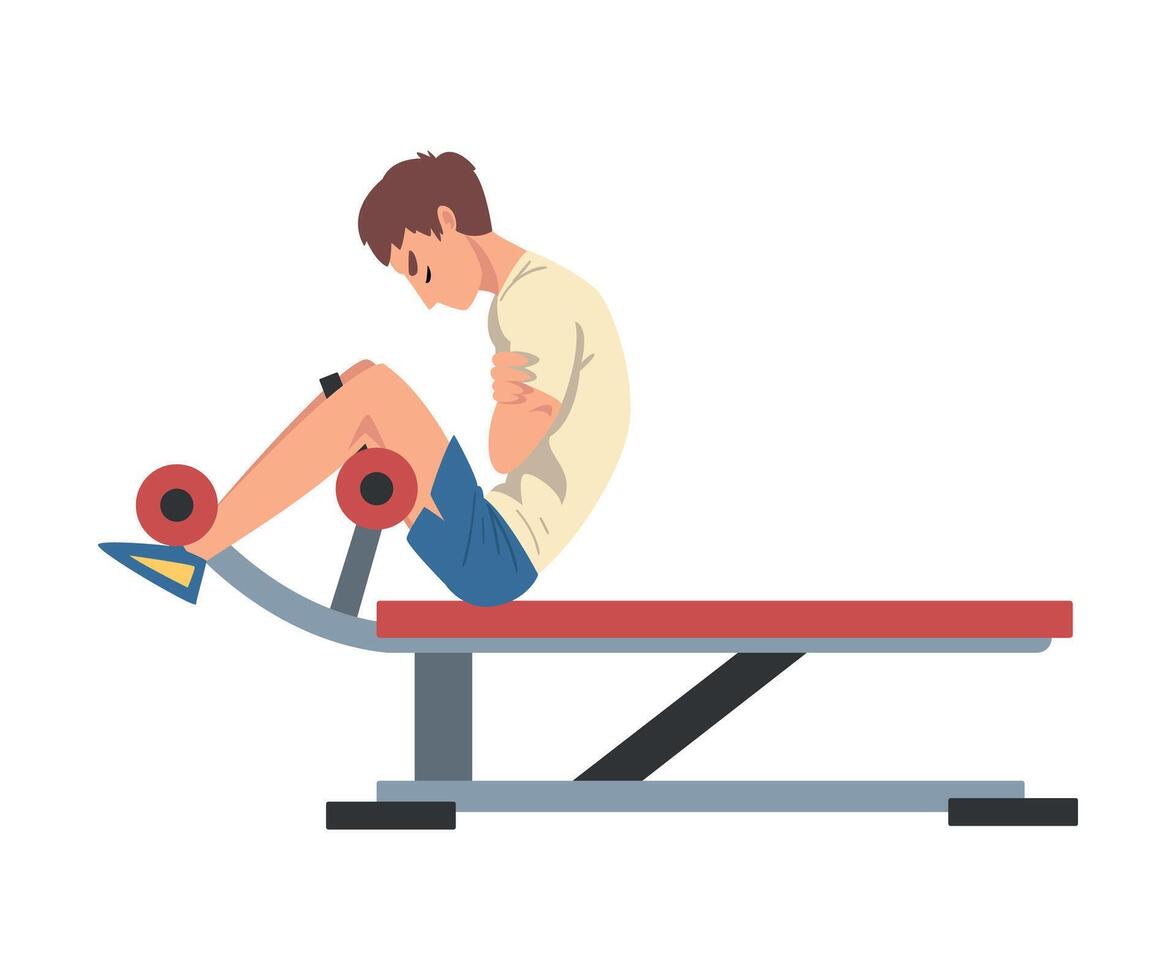 Man Training on Abdominal Crunch Bench Illustration vector