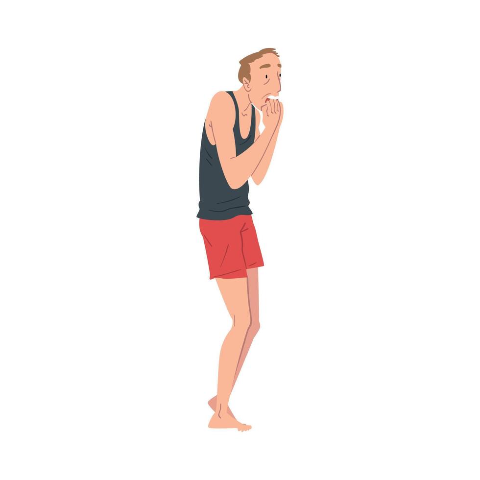 Afraid Nervous Trembling Man, Anxiety or Panic Attack, Worried or Scared Person Person Illustration vector