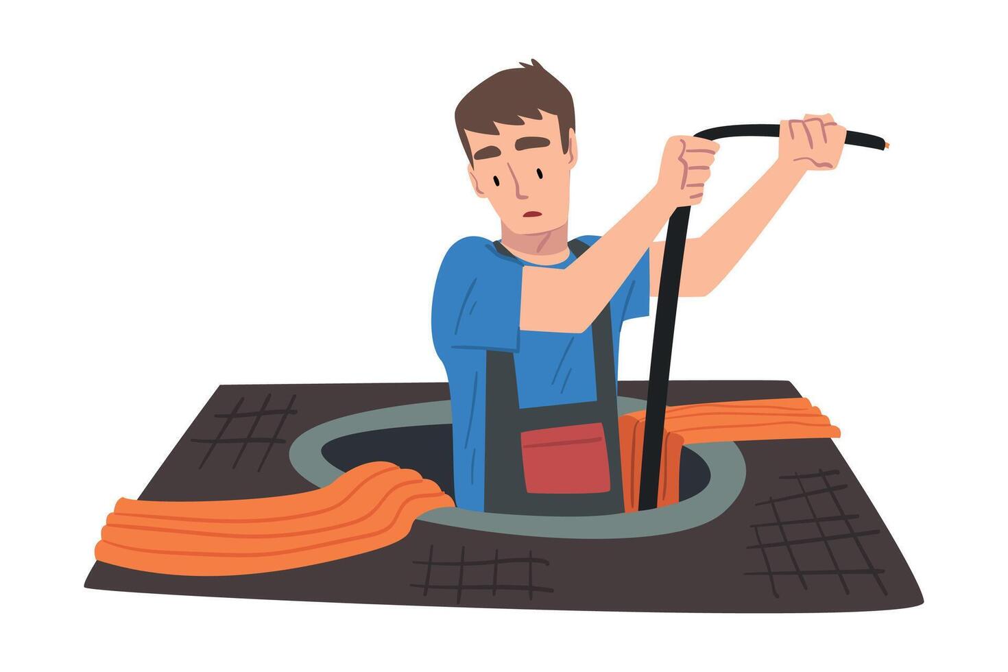 Male Electrician Engineer in Uniform Repairing Electrical Equipment, Electricity Maintenance Service Worker Character Cartoon Style Illustration vector