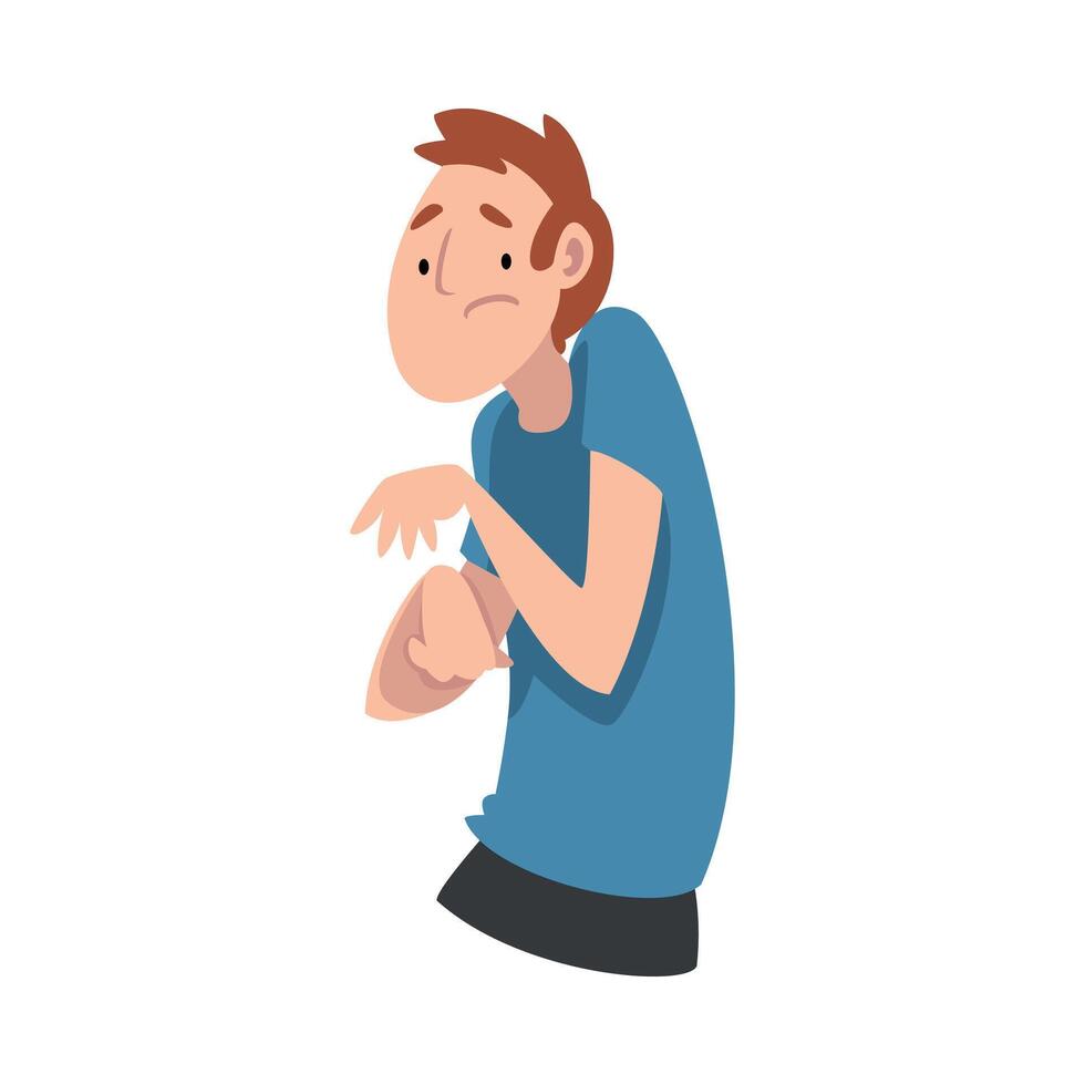 Young man turns away from something. illustration. vector
