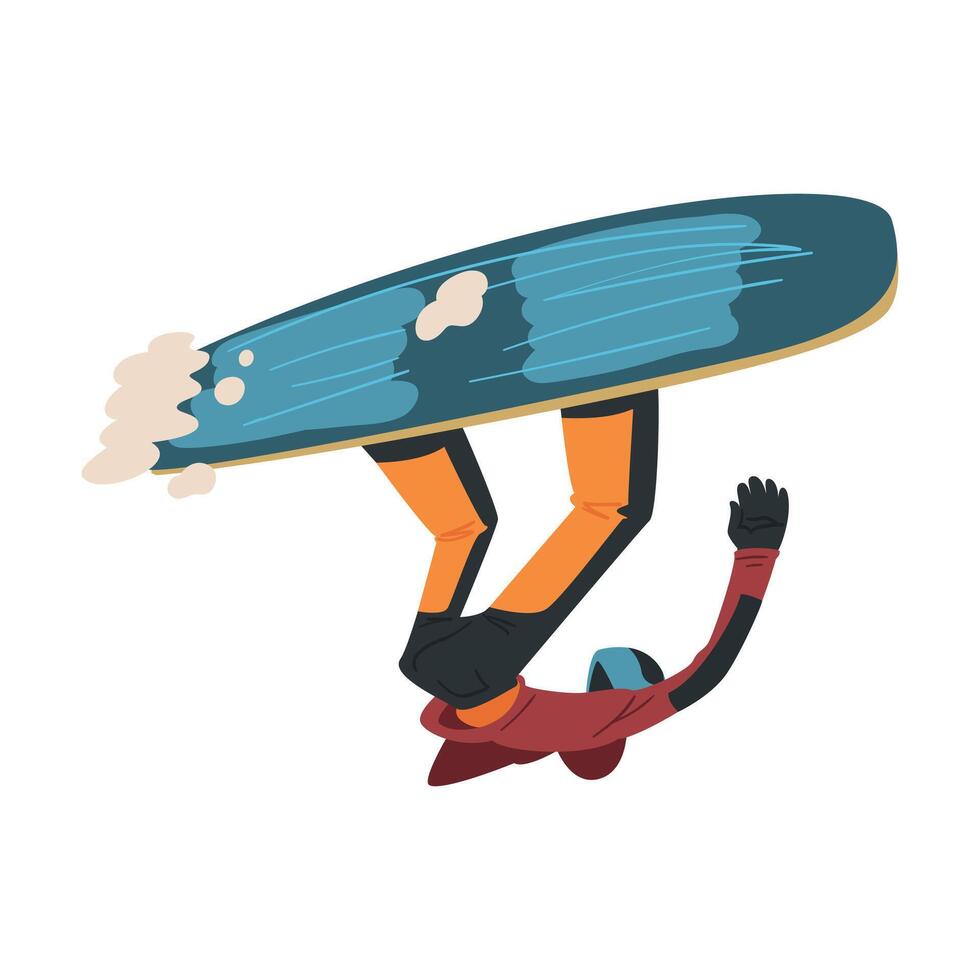 Young Man Jumping with Snowboard, Extreme Hobby or Sport Cartoon Style Illustration vector