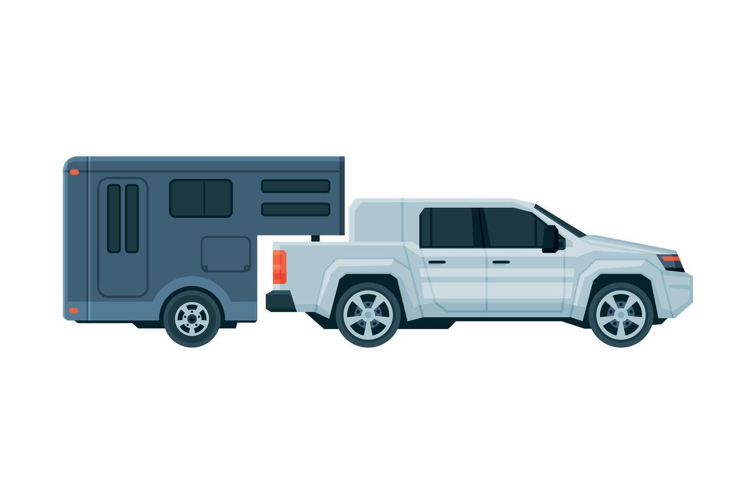 Travel Trailer and Car Crossover, Mobile Home for Trip, Summer Tourism and Vacation Flat Illustration vector