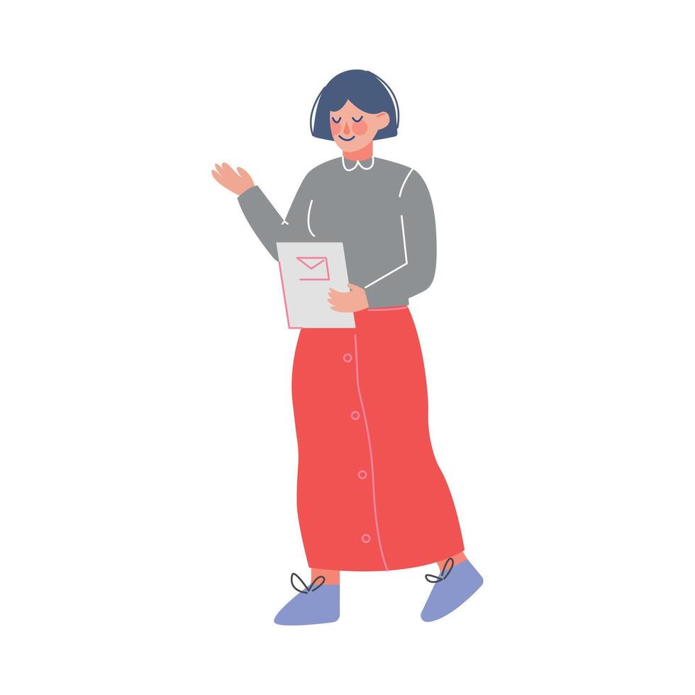 Female Office Manager Business Character with Paper Document in her Hands, Office Worker Employee Illustration vector