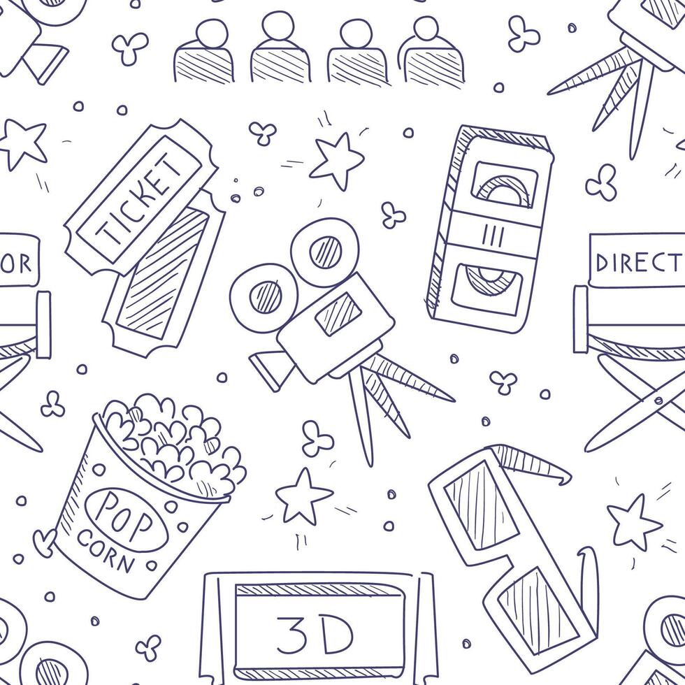 Seamless pattern with contours of cinema attributes. illustration. vector