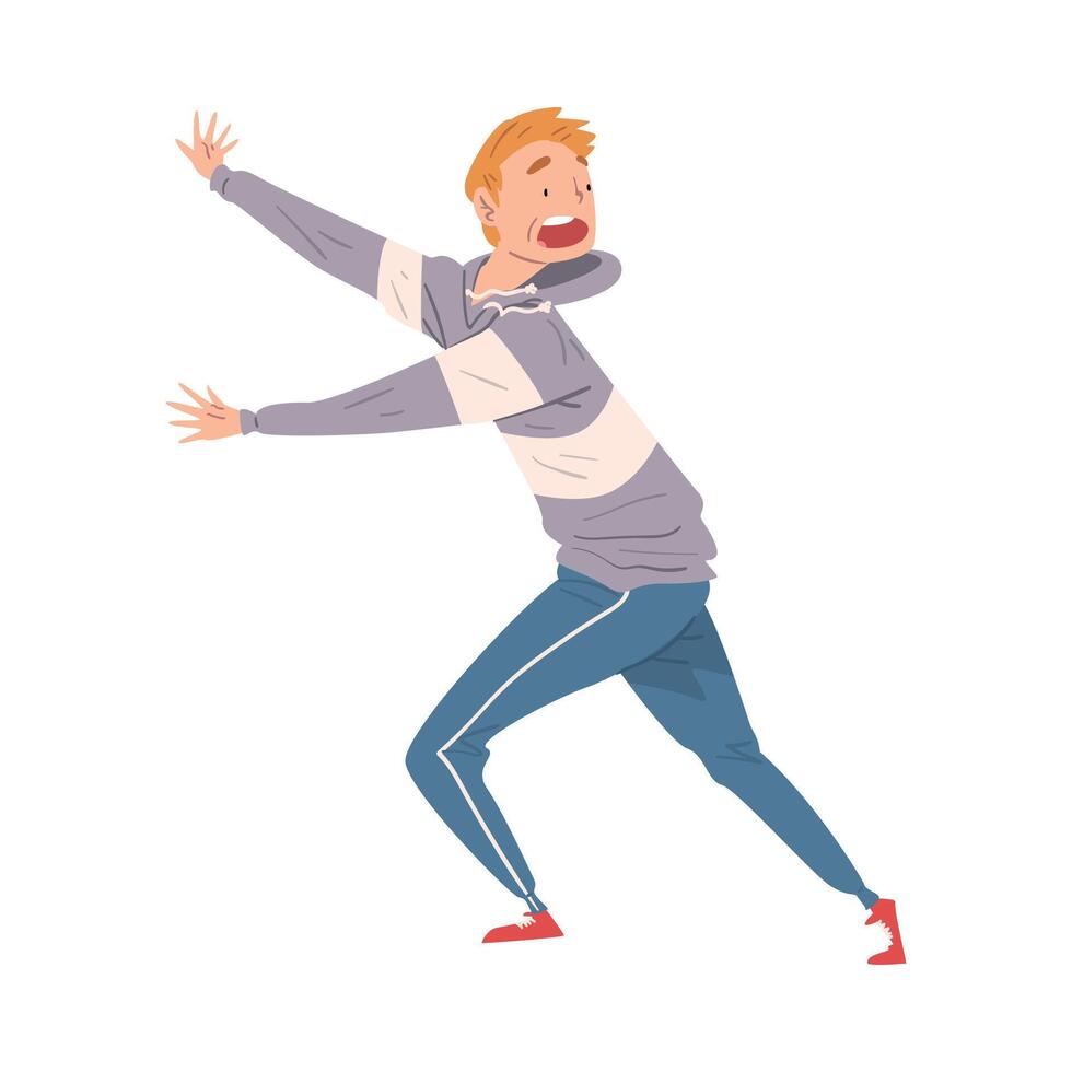 Scared and Panicked Running Man, Anxiety or Panic Attack, Stressed or Depressed Nervous Person Illustration vector