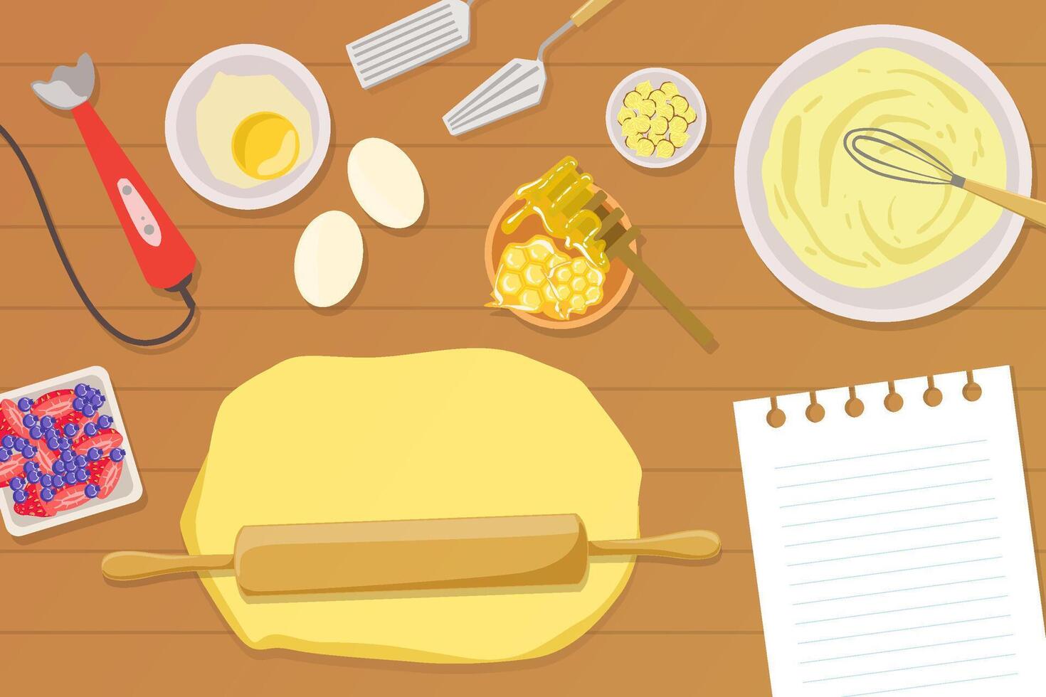 Bakery Background with Cooking Ingredients and Delicious Homemade Food Recipe Illustration vector