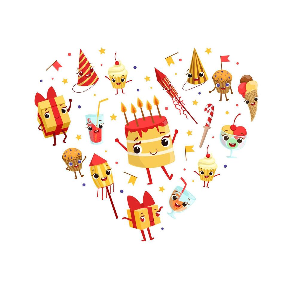 Birthday Party Banner Template, Happy Holiday Symbols of Heart Shape Illustration vector