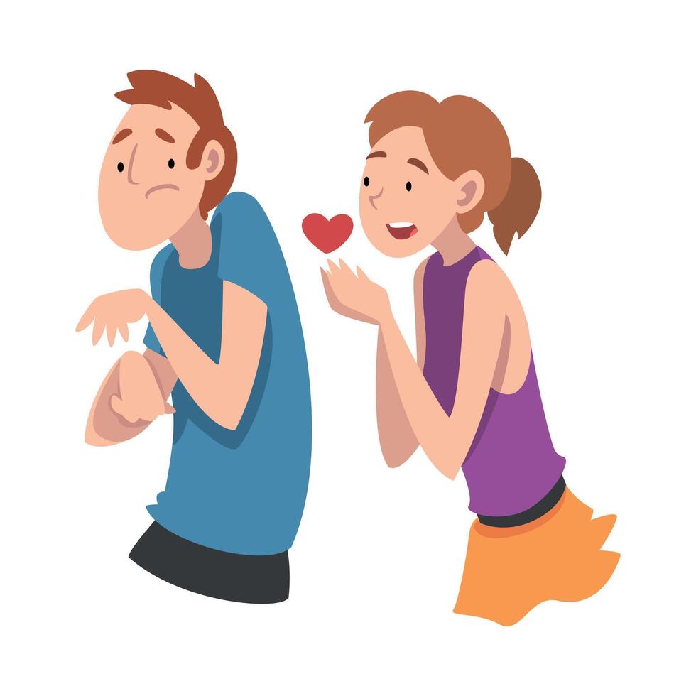 Guy turns away from the proposal of the girls heart. Undivided love. illustration. vector