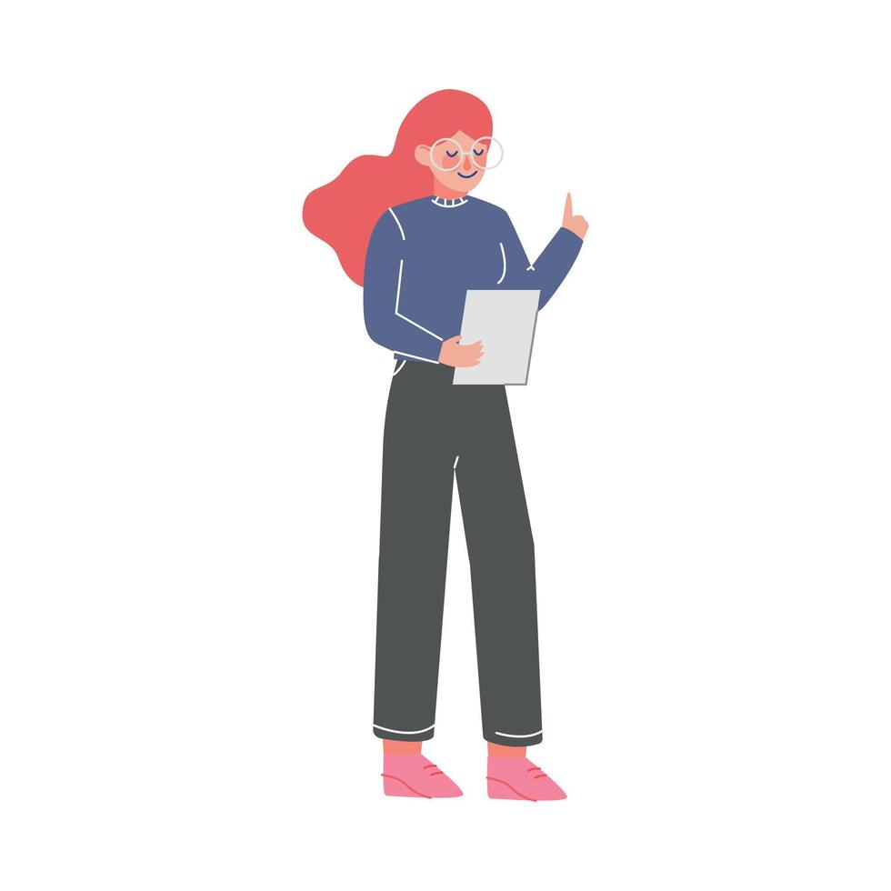 Female Office Manager Business Character Standing with Paper Document, Office Worker Employee Illustration vector