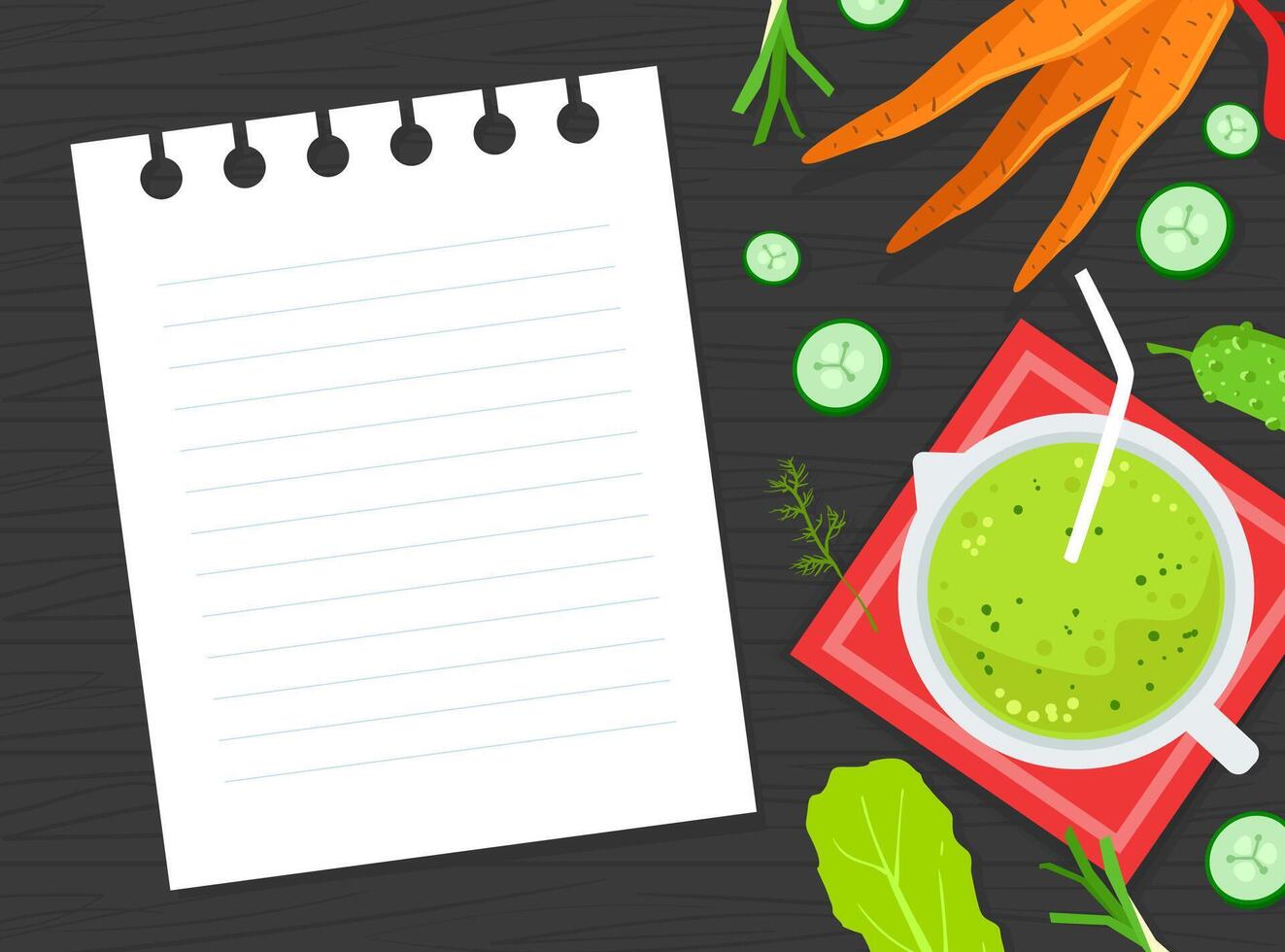 Healthy Food Recipe Banner Template, Top View of Table with Cooking Ingredients Illustration vector