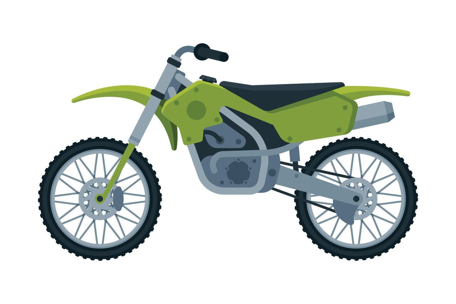 Motorcycle, Green Motor Bike Vehicle, Side View Flat Illustration vector