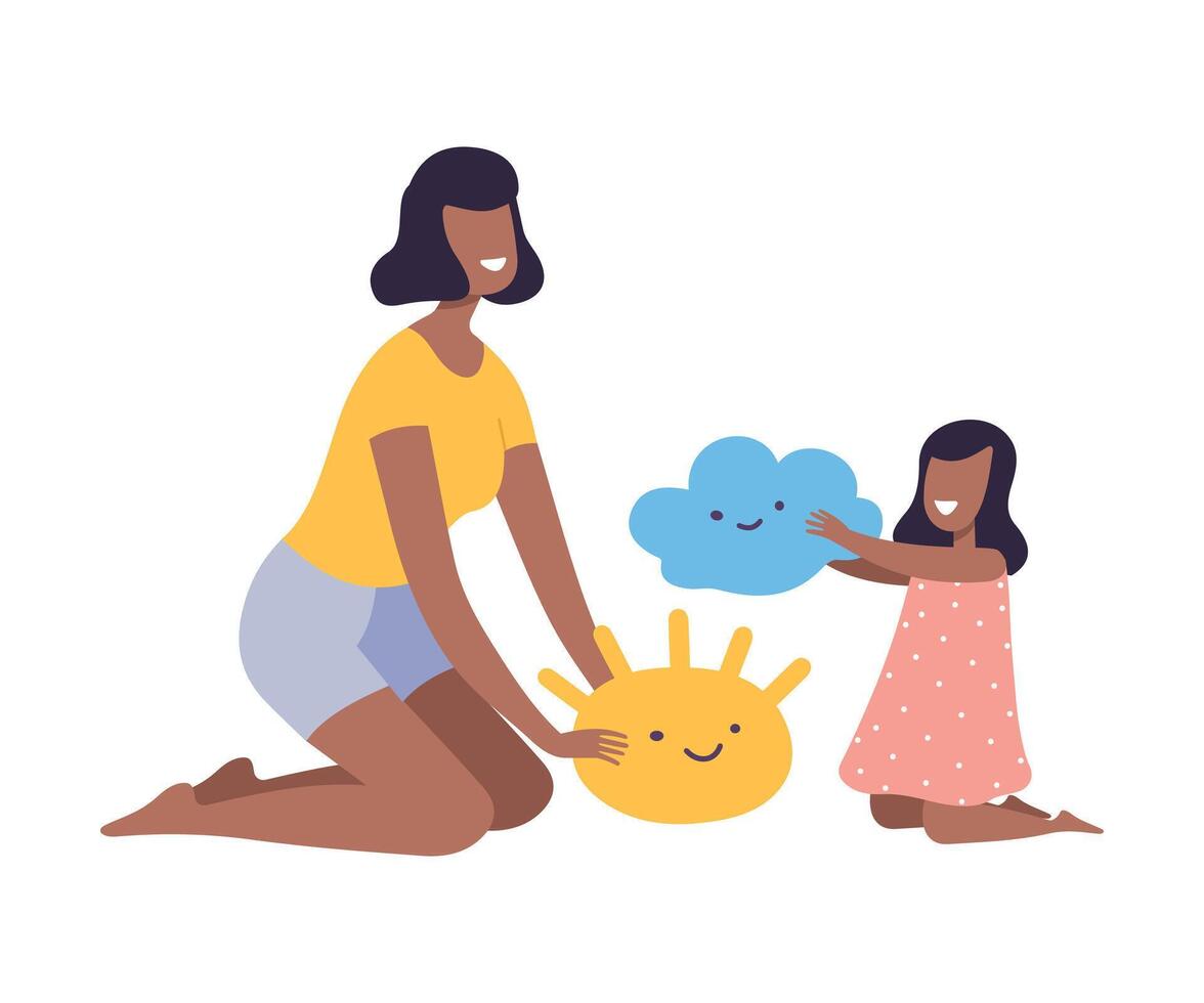 Mother Playing with her Little Daughter, Parent and Kid Spending Time Together at Home Flat Style Illustration vector