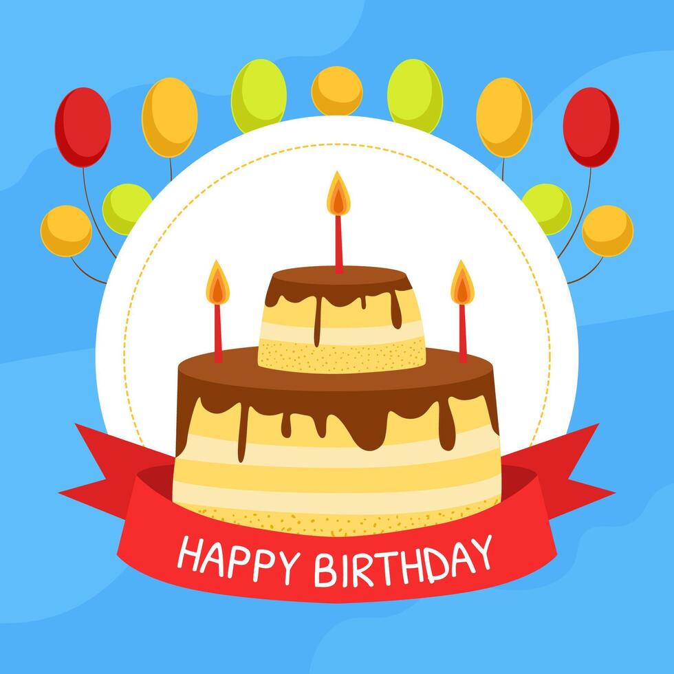 Happy Birthday Banner Template with Colorful Balloons, Cake and Candles, Poster, Invitation or Greeting Card Illustration vector