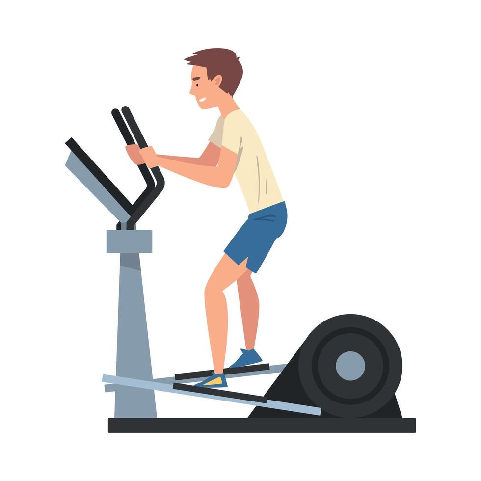 Sportive Man Training on Elliptical Machine Illustration vector