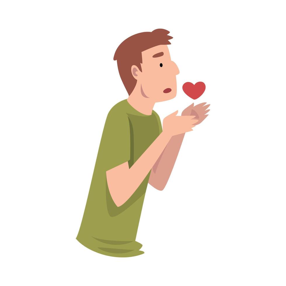Young Man Standing Sadly With Heart Illustration vector