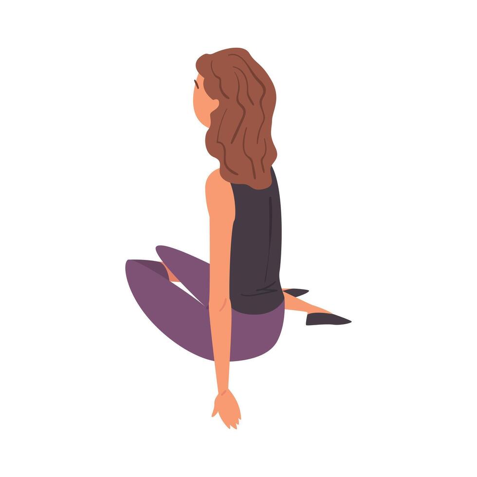 Back View of Girl Sitting on the Floor, Young Woman Chatting via the Internet or Talking Face to Face Illustration vector