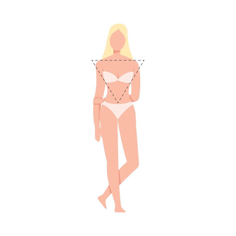 Beautiful Woman in Underwear, Faceless Female Inverted Triangle Body Shape Flat Style Illustration vector