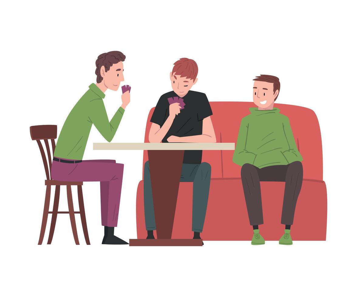 Male Friends Sitting at Table in Cafe and Relaxing, People Drinking Coffee and Relaxing at Coffeehouse or Coffee Shop Illustration vector