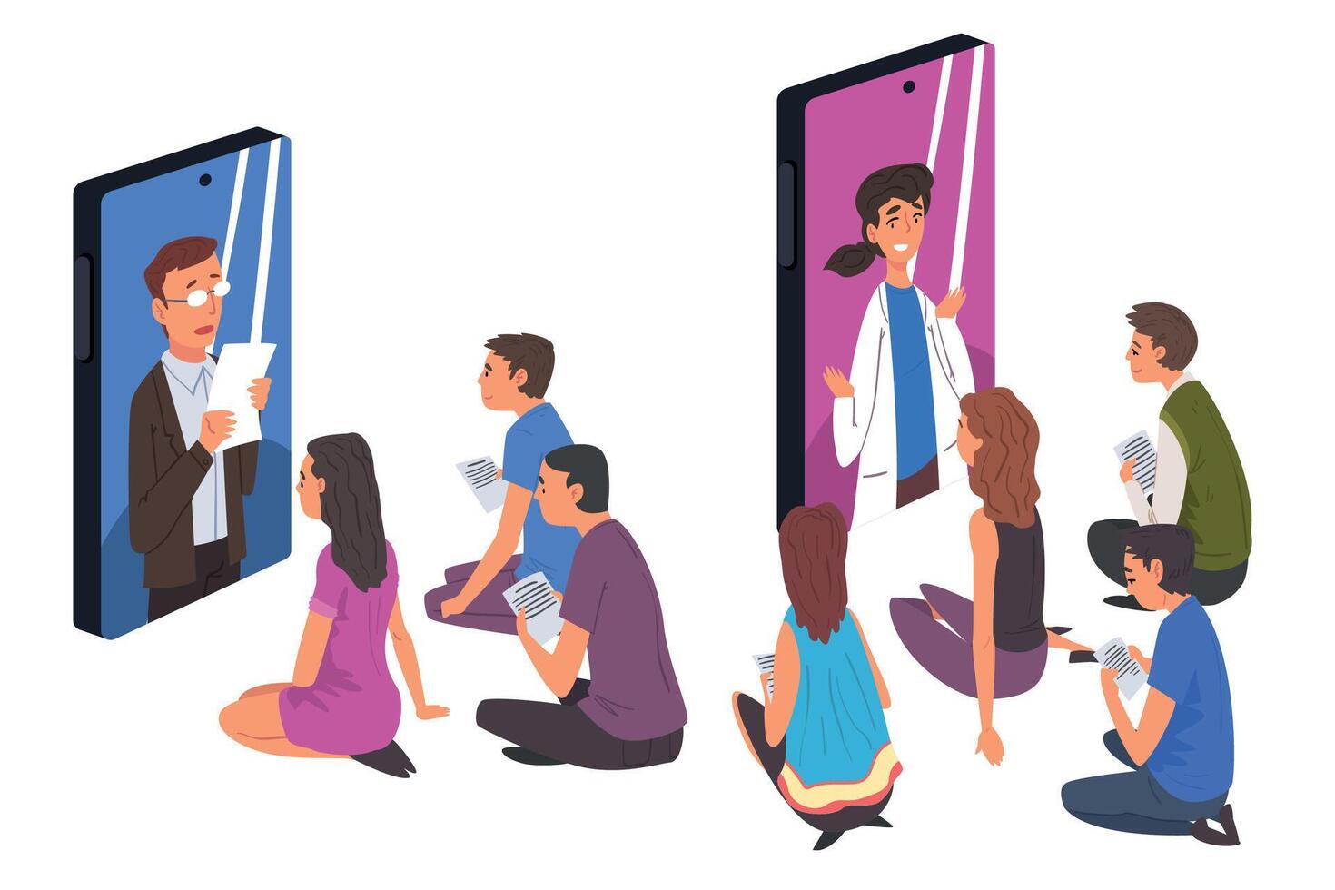 Communication via the Internet, Videoconferencing and Online Meeting Workspace Illustration vector