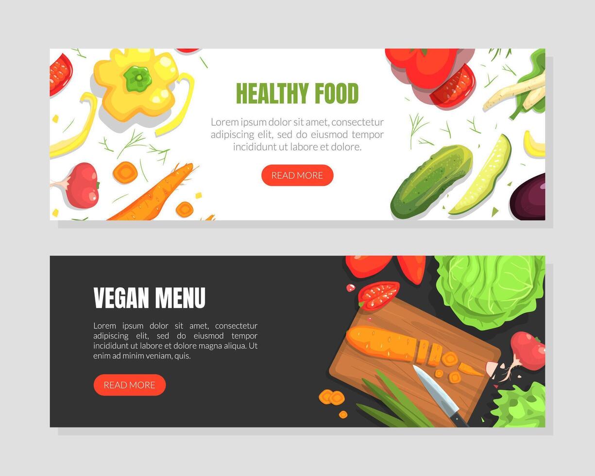 Healthy Food, Vegan Menu Landing Page Template Set, Organic Shop, Online Food Ordering Website, App, Homepage Illustration vector