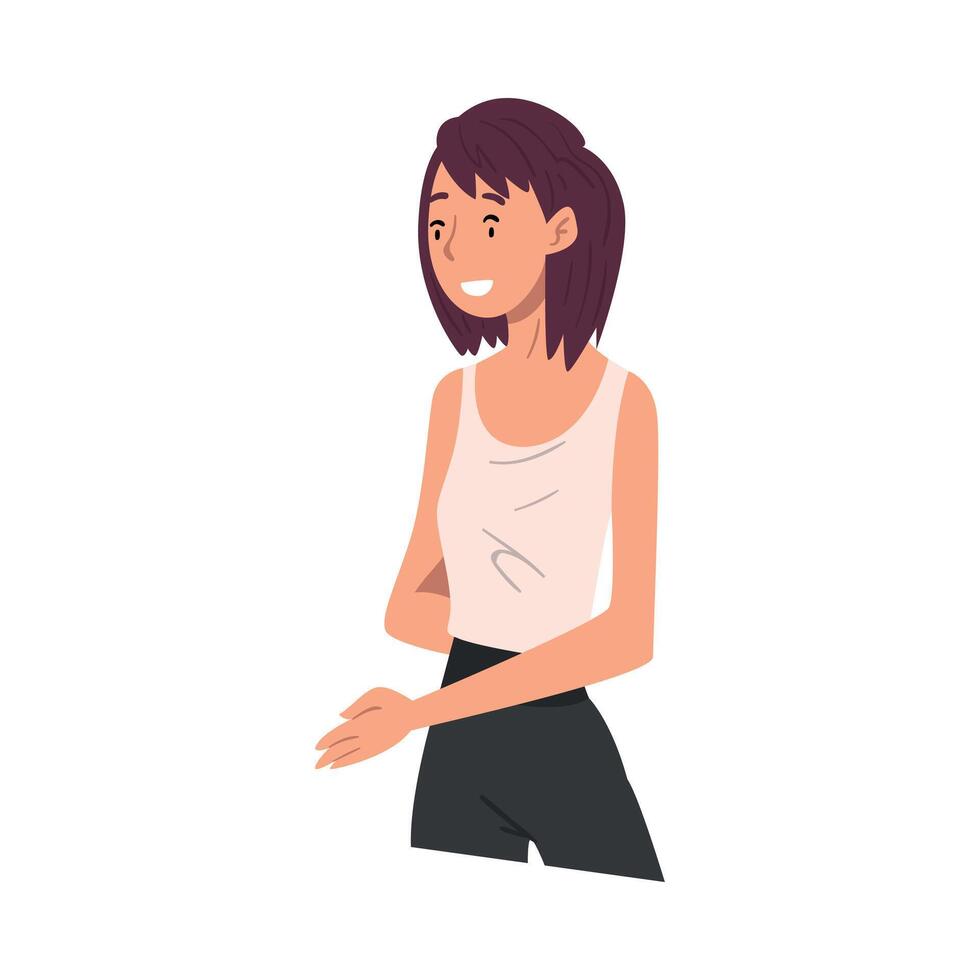 Smiling Young Woman Communicating Online via the Internet or Talking Face to Face, Modern Communication Concept Illustration vector