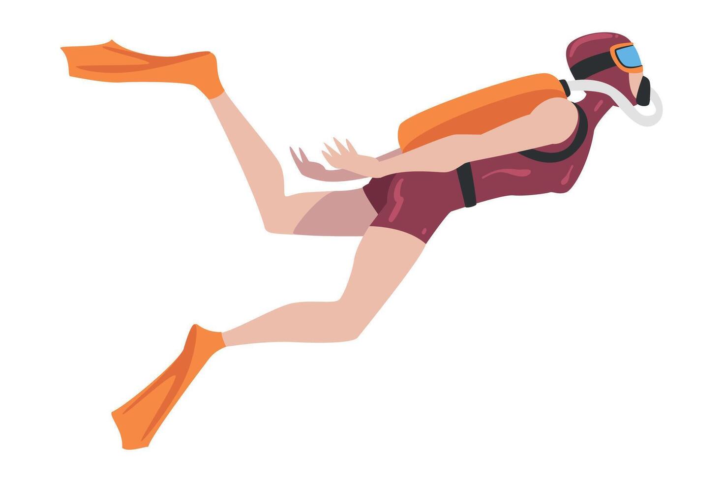 Female Diver in Wetsuit, Snorkel, Mask and Flippers Diving in the Sea, Summer Water Sport, Extreme Hobby Cartoon Style Illustration vector