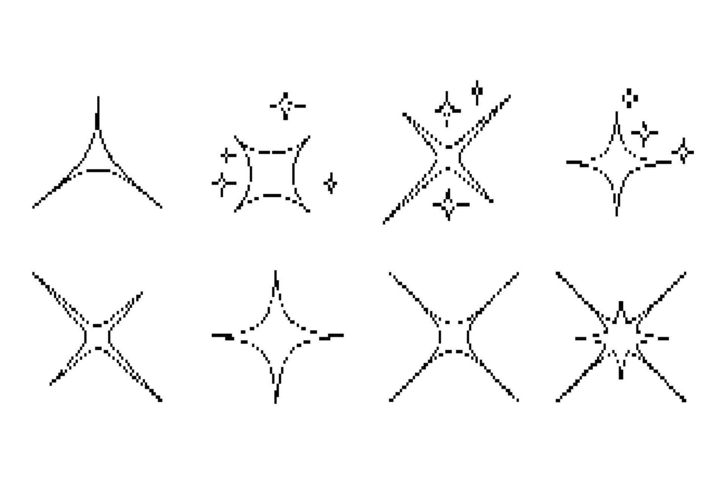 Collection of pixel star sparkle icon. Set of pixel Y2K bling retro elements and abstract brutalism shapes vector