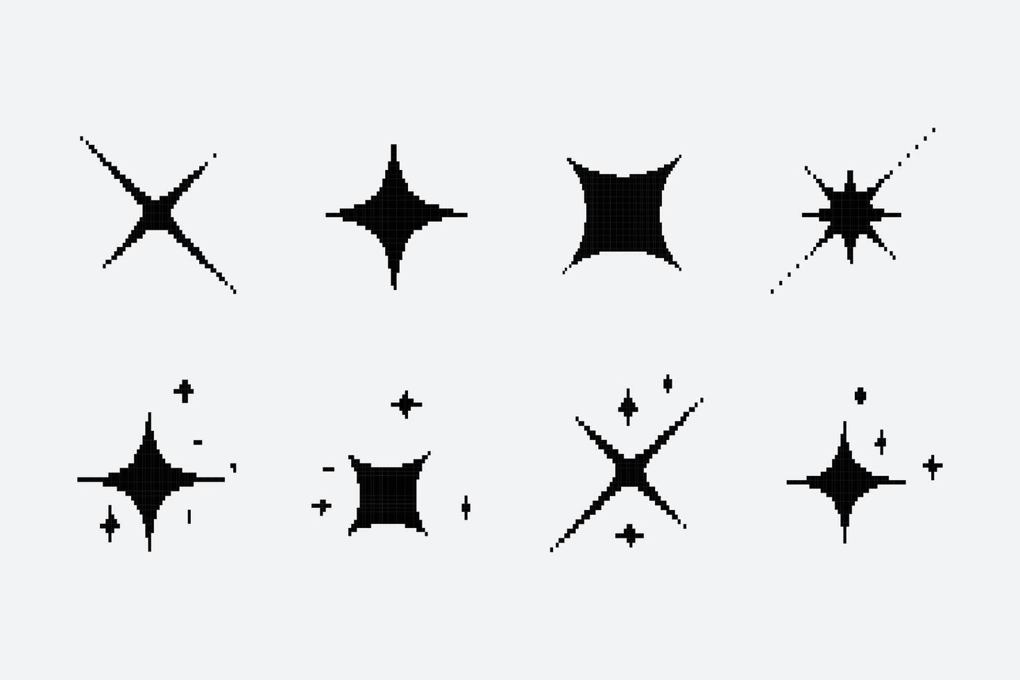 Collection of pixel star sparkle icon vector