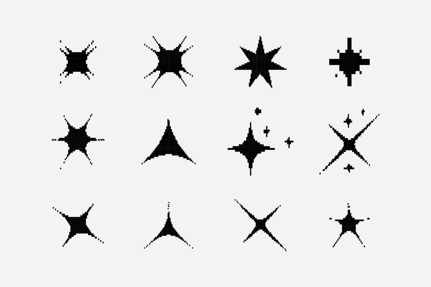 Collection of pixel star sparkle icon. Set of pixel Y2K bling retro elements and abstract brutalism shapes. Modern illustration vector