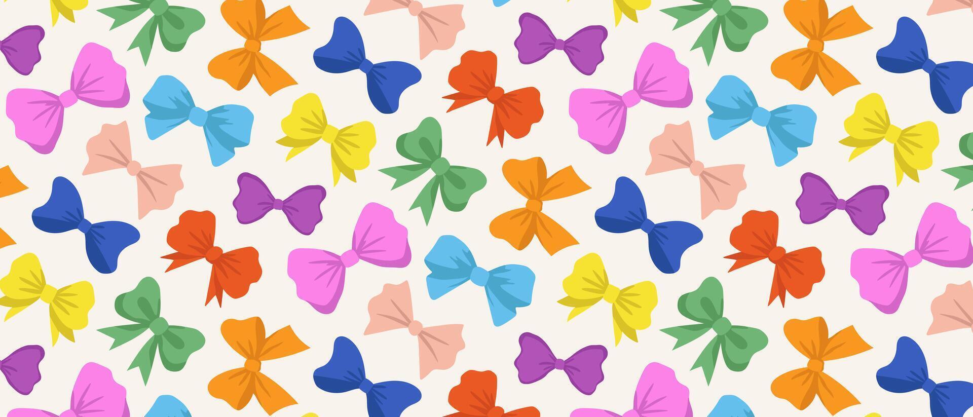 Seamless pattern of bright multi-colored bows. Bright ribbons on a white background. vector