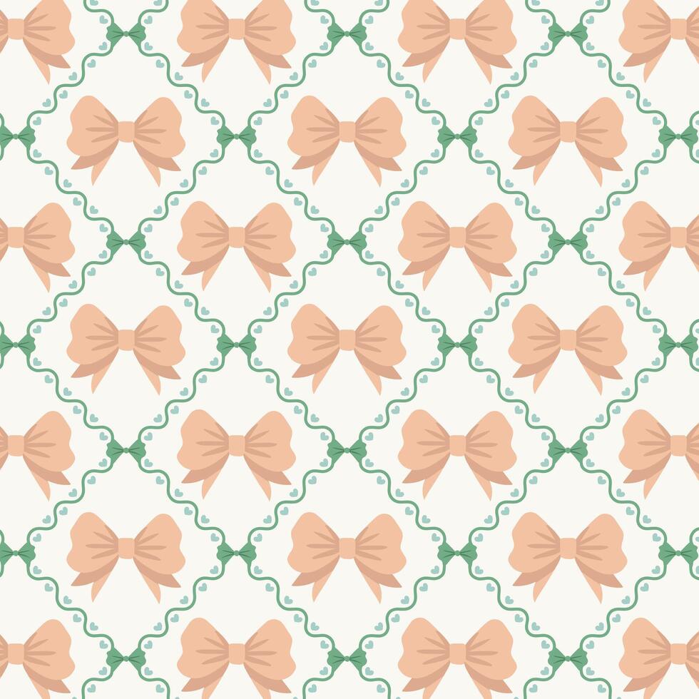 Cute seamless checkered pattern with vintage bows. Retro pattern with bows. vector