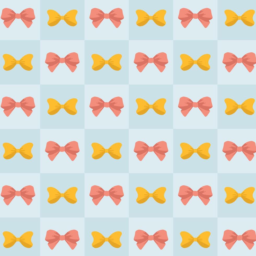 Pattern, flirty bows on a chessboard retro background. Suitable for printing, scrapbooking, textile, fabric. vector