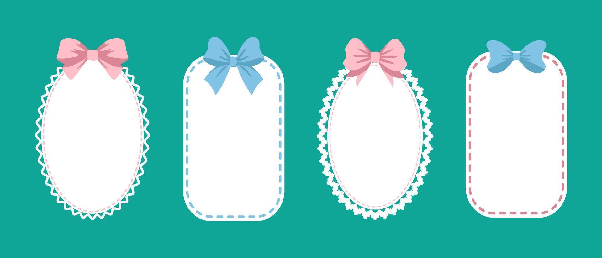 Set of cute children's frames with bows for decorating cards, celebrations, birthdays, invitations. vector