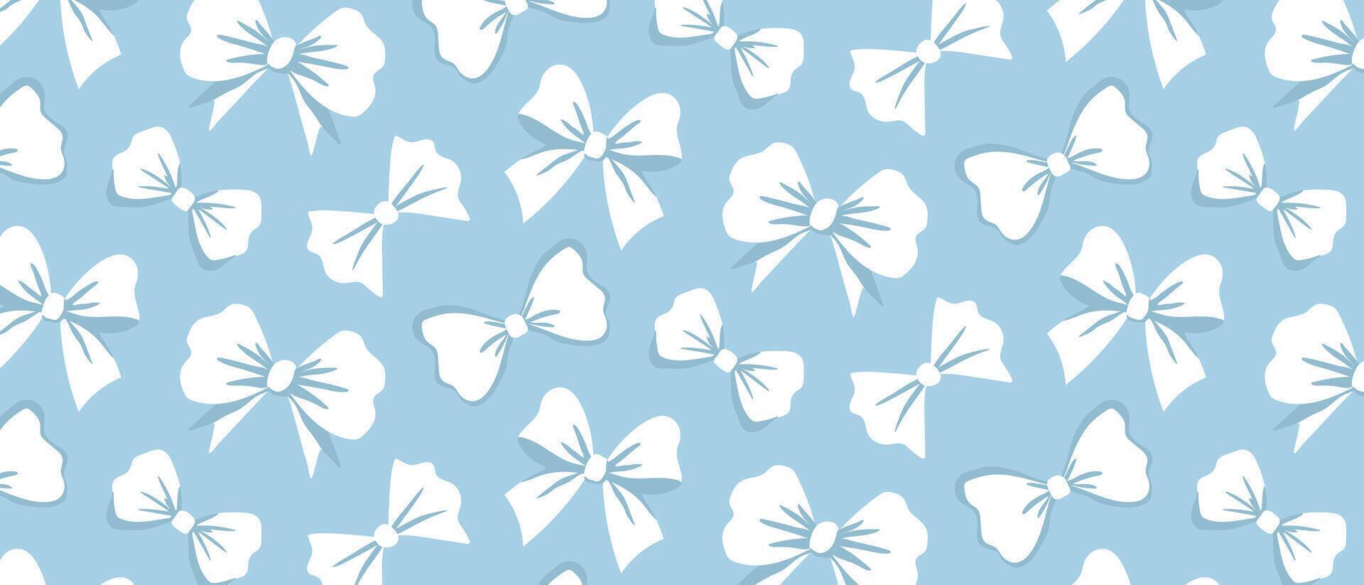 Pattern of cute bows. White bows on a soft blue background. vector