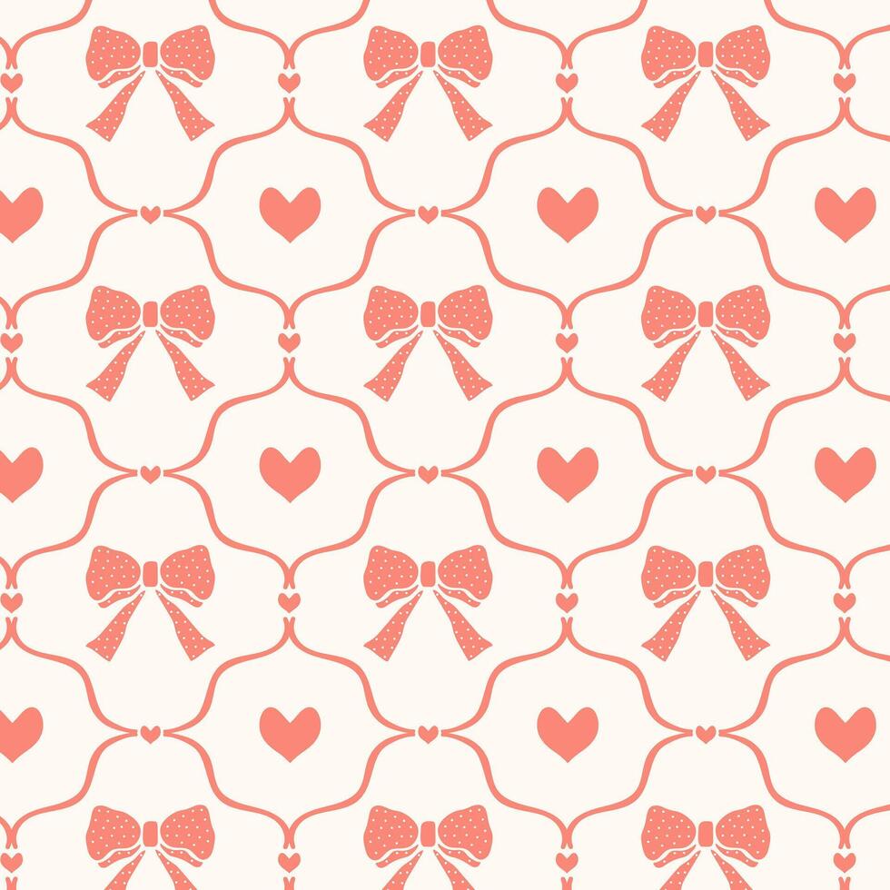 Vintage pattern with pink bows and ribbons in cells. vector