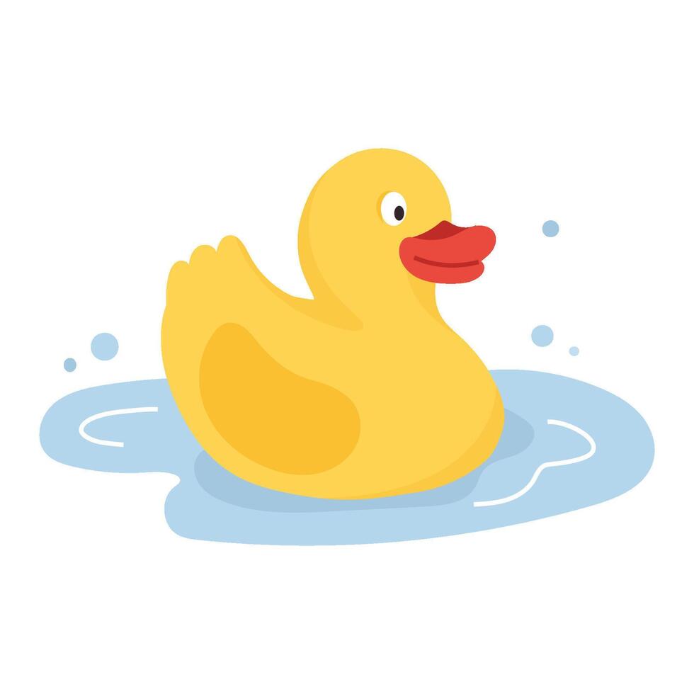 illustration of yellow rubber duck floating on clean blue water Cartoon character symbolizing water purity and eco-friendly lifestyle Perfect for children's themes, bath time design, kids decor vector