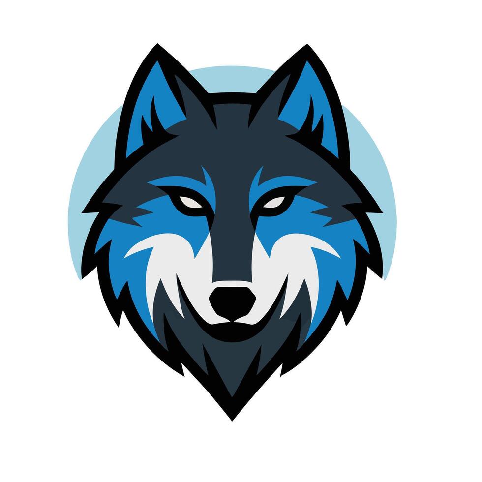 Wolf logo design animal mascot icon blue and black graphic illustration art vector
