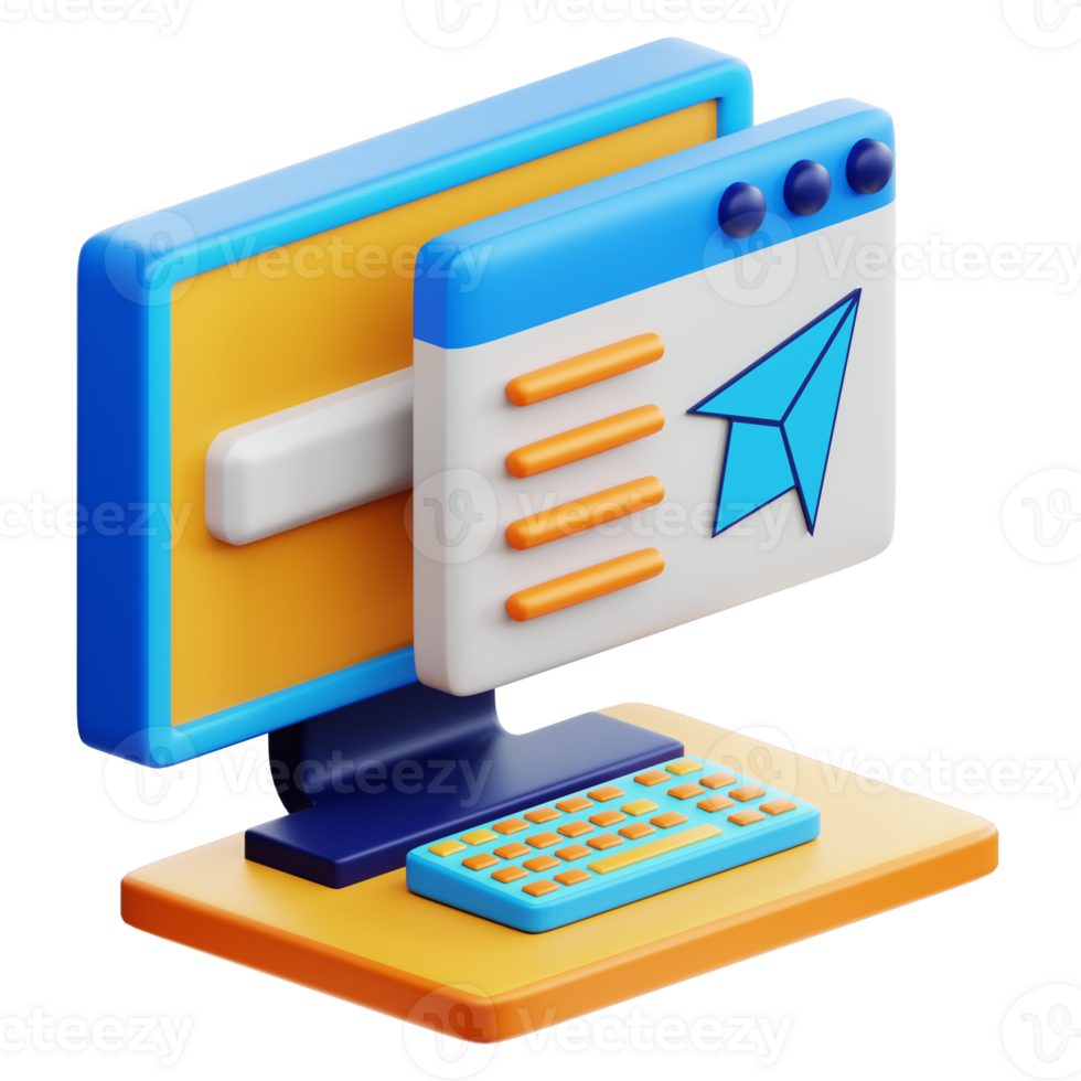 A computer with a paper airplane on it png