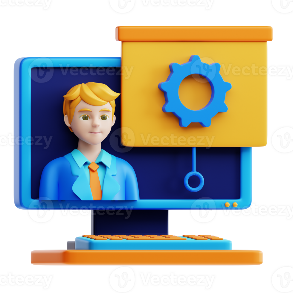 A man in a suit and tie is sitting on a computer screen png