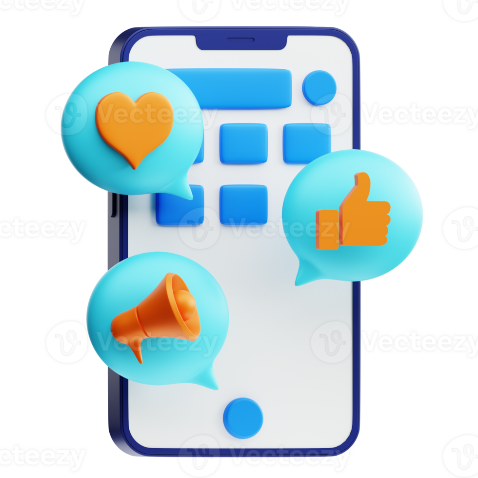 A smartphone with social icons and a thumbs up png
