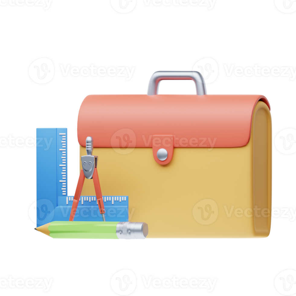 A briefcase with pencils and a ruler png