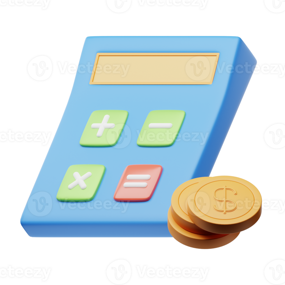 A calculator and coins on a black background png