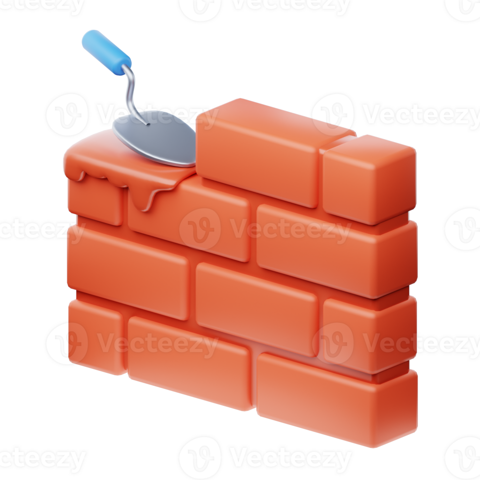 A brick wall with a trowel and a hammer png