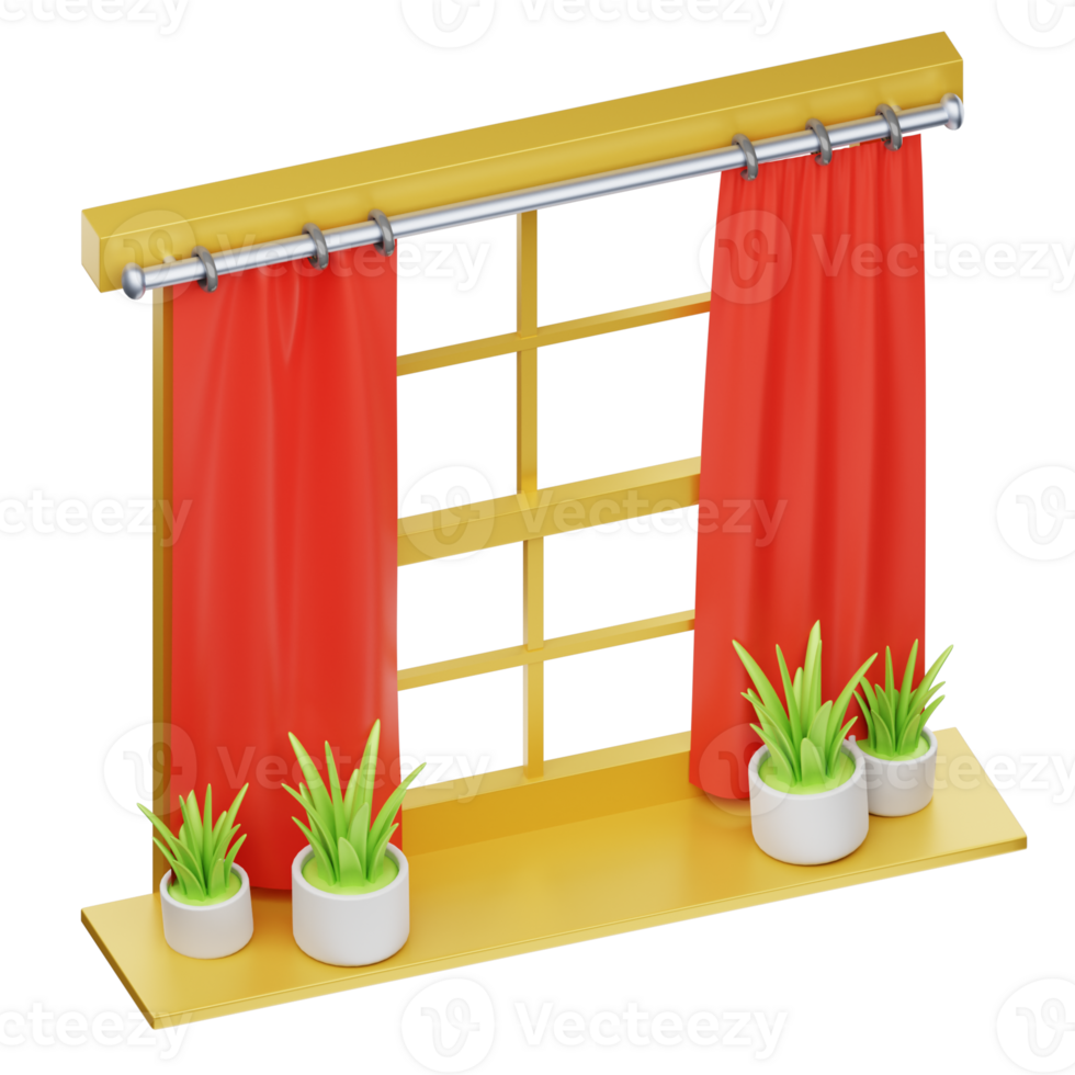 A window with curtains and plants in pots png