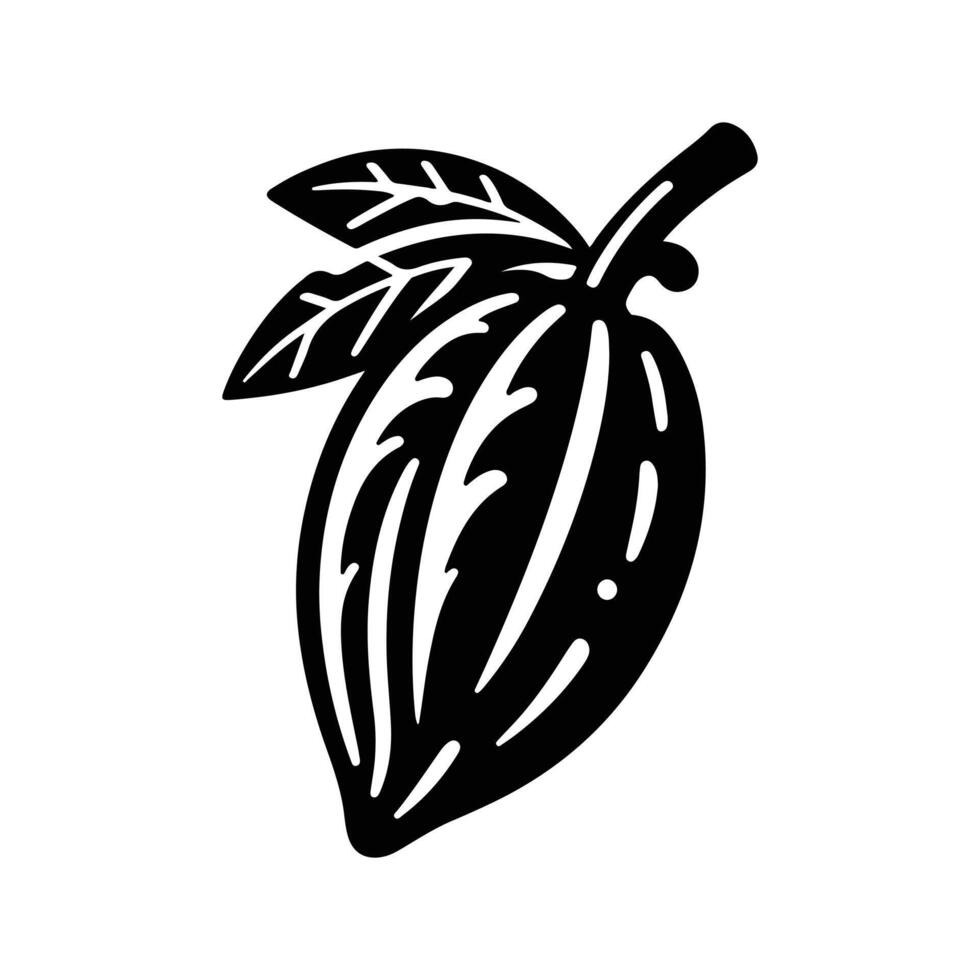 Collection of cocoa fruit silhouettes includes pods beans and leaves for tropical farming designs vector