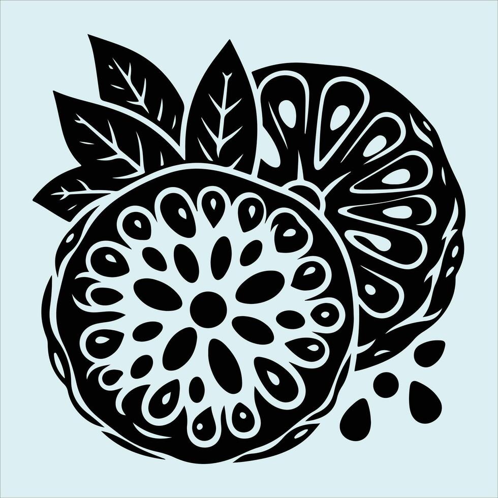 Black Noni Fruit Silhouette Set with Sliced and Whole Fruit for Wellness and Nature Designs vector
