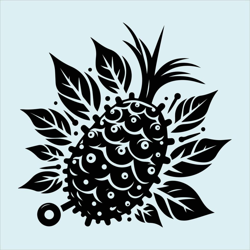 Tropical Noni Fruit Silhouettes with Herbal Leaves and Halves for Natural Healing Projects vector