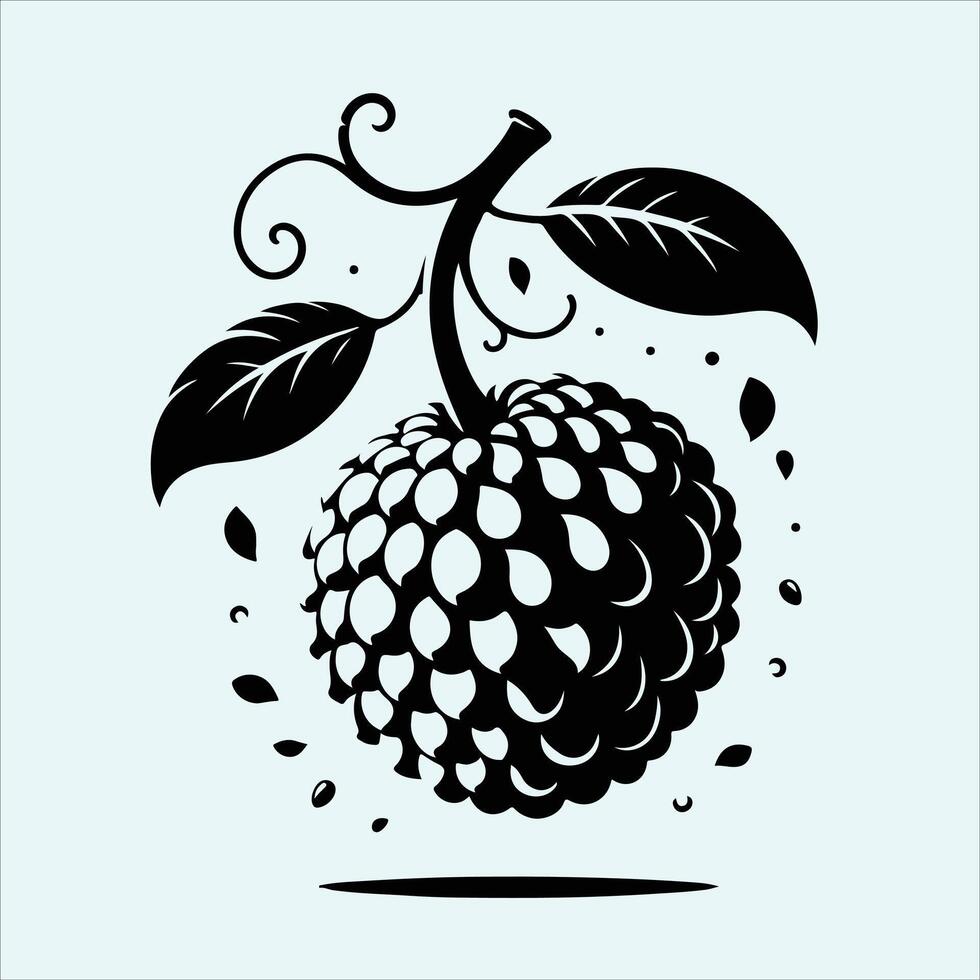 Custard Apple Fruit Silhouettes in Clean Black Style for Wellness Nature and Farming Graphics vector